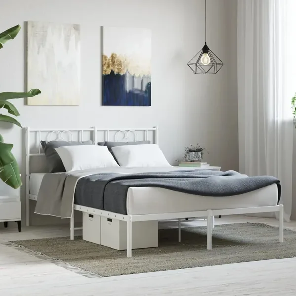 Cadre de lit métal sans matelas et tête de lit blanc 140x190 cm
