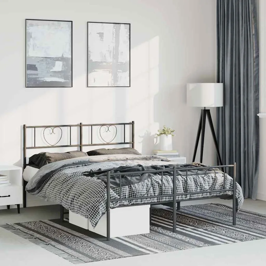 Cadre de lit métal sans matelas avec pied de lit noir 150x200cm