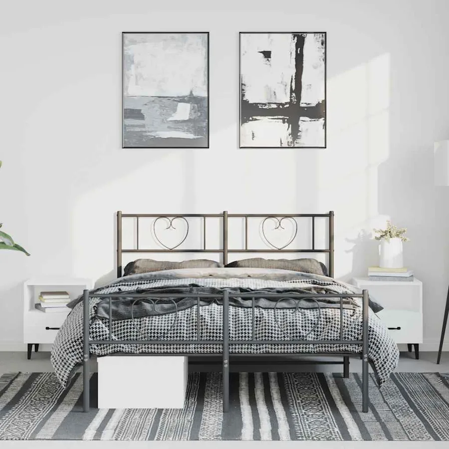 Cadre de lit métal sans matelas avec pied de lit noir 150x200cm - 4