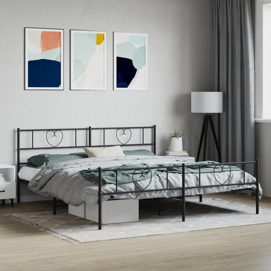 Cadre de lit métal sans matelas avec pied de lit noir 200x200cm