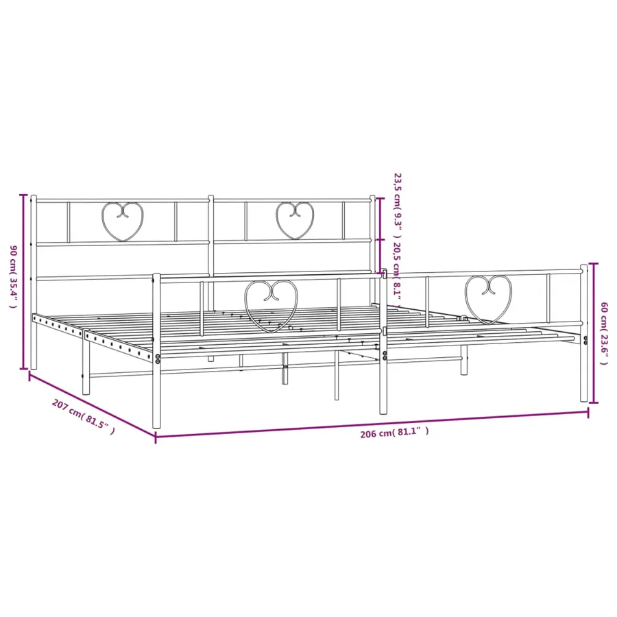 Cadre de lit métal sans matelas avec pied de lit noir 200x200cm - 9