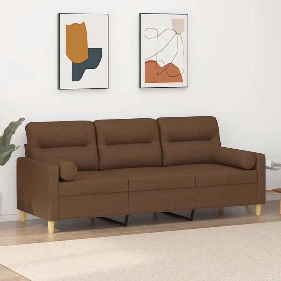 Canapé 3 places avec oreillers décoratifs marron 180 cm tissu