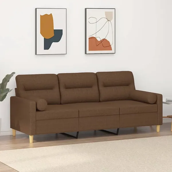 Canapé 3 places avec oreillers décoratifs marron 180 cm tissu