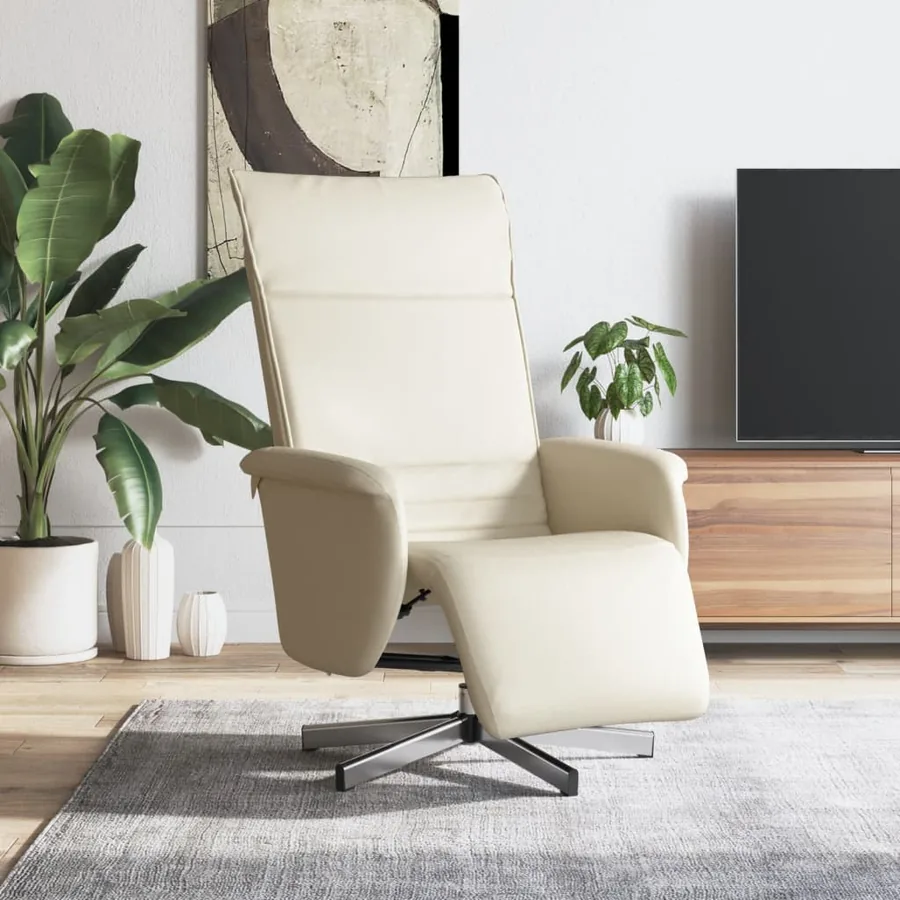 Fauteuil inclinable avec repose-pieds crème similicuir