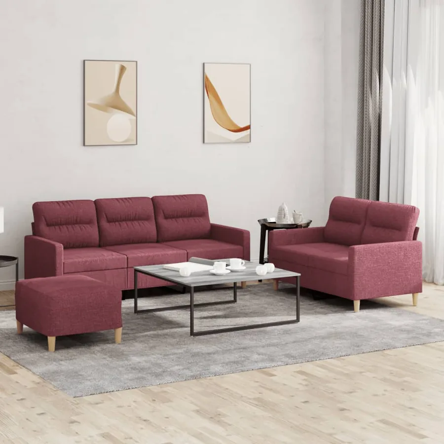 Ensemble de canapés 3 pcs avec coussins Rouge bordeaux Tissu