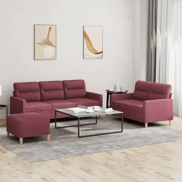 Ensemble de canapés 3 pcs avec coussins Rouge bordeaux Tissu