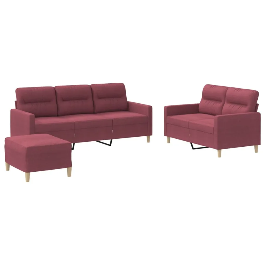 Ensemble de canapés 3 pcs avec coussins Rouge bordeaux Tissu - 2