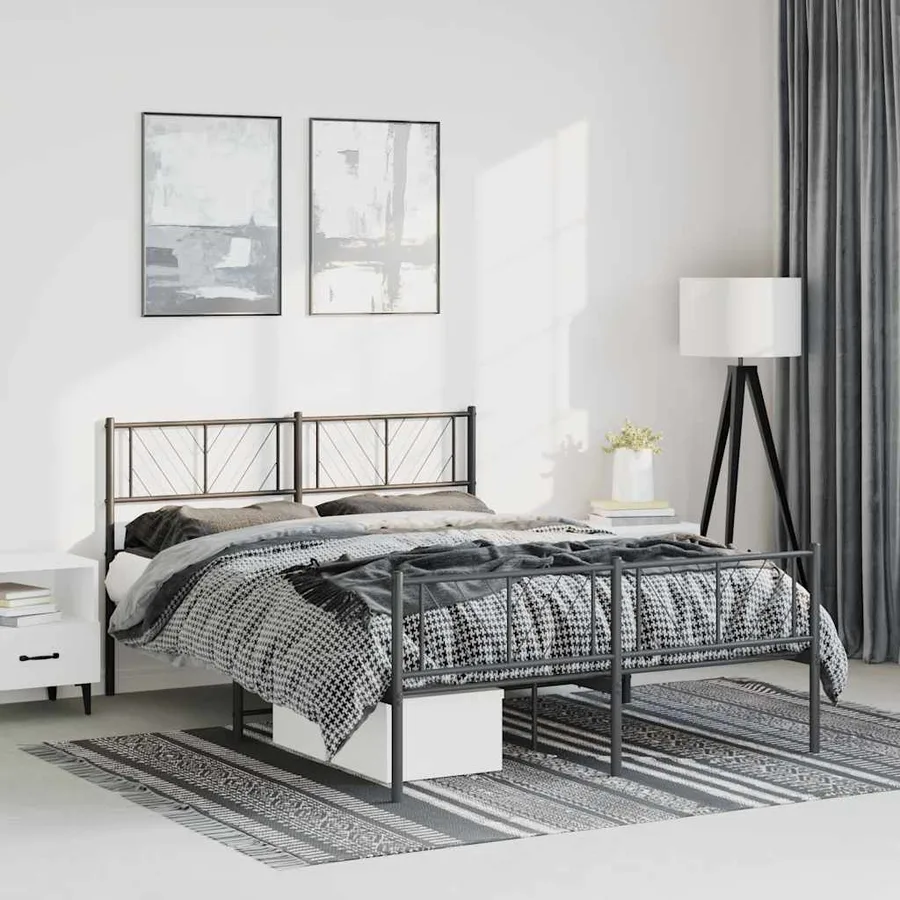 Cadre de lit métal sans matelas avec pied de lit noir 135x190cm - 3