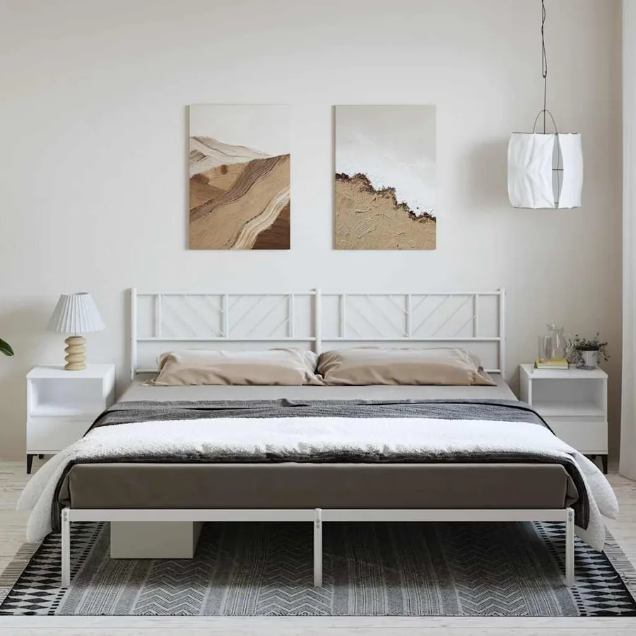 Cadre de lit métal sans matelas et tête de lit blanc 183x213 cm