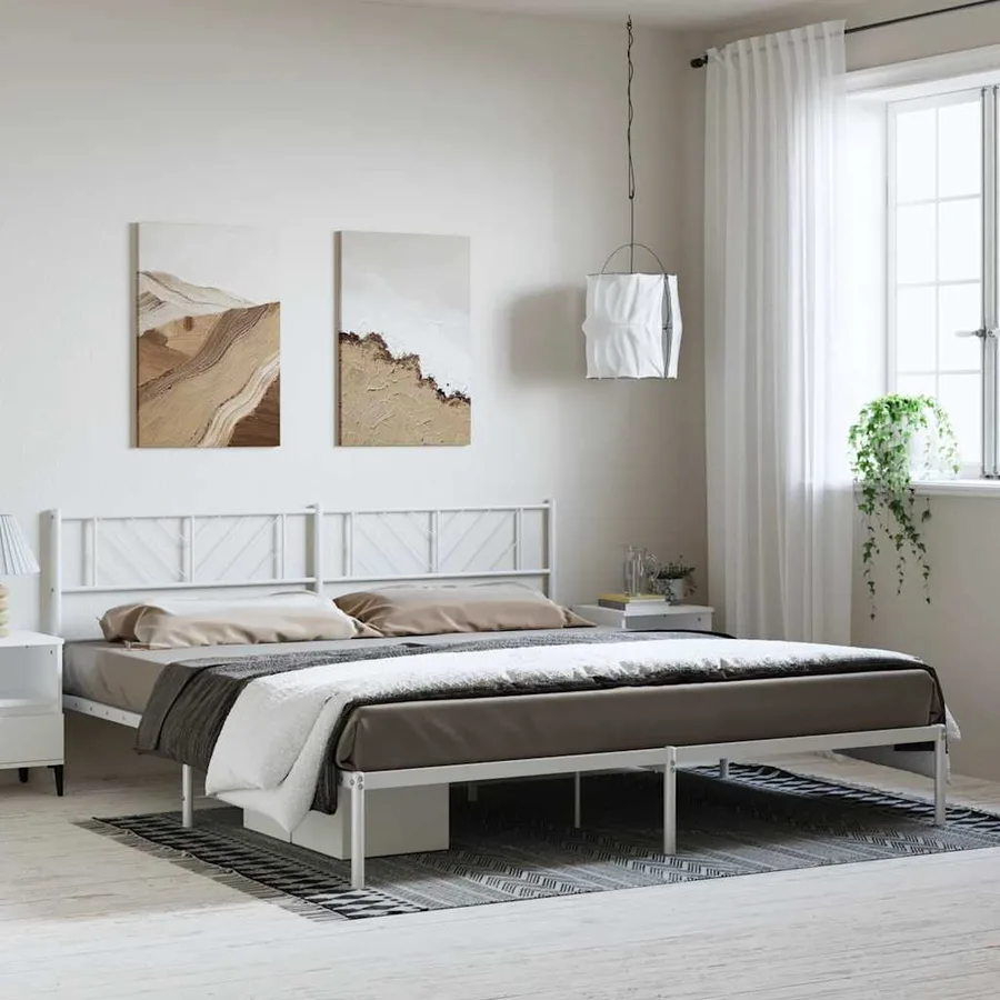Cadre de lit métal sans matelas et tête de lit blanc 183x213 cm - 3