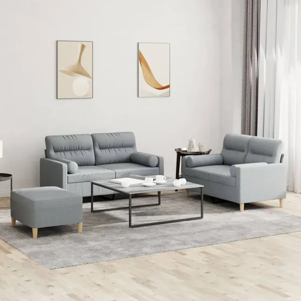 Ensemble de canapés 3 pcs coussins gris clair tissu