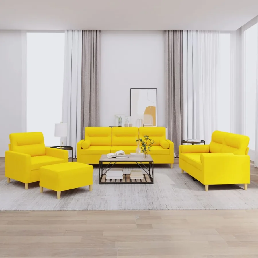 Ensemble de canapés 4 pcs avec coussins jaune clair tissu