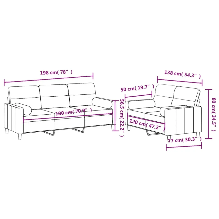 Ensemble de canapés 2 pcs avec coussins jaune clair tissu - 9