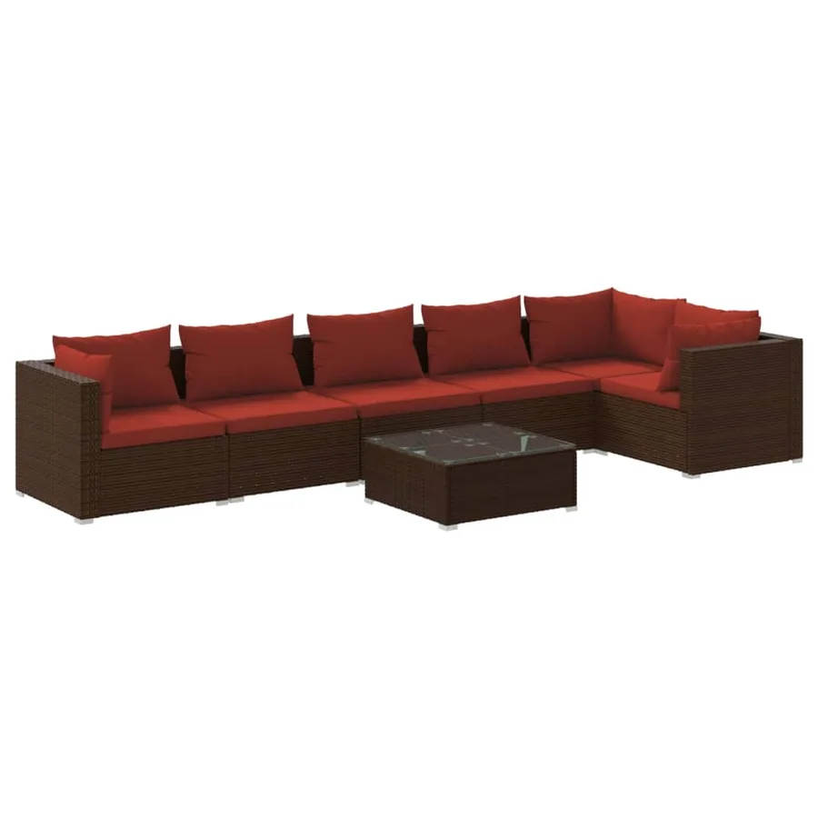 Salon de jardin 7 pcs avec coussins Résine tressée Marron - 2