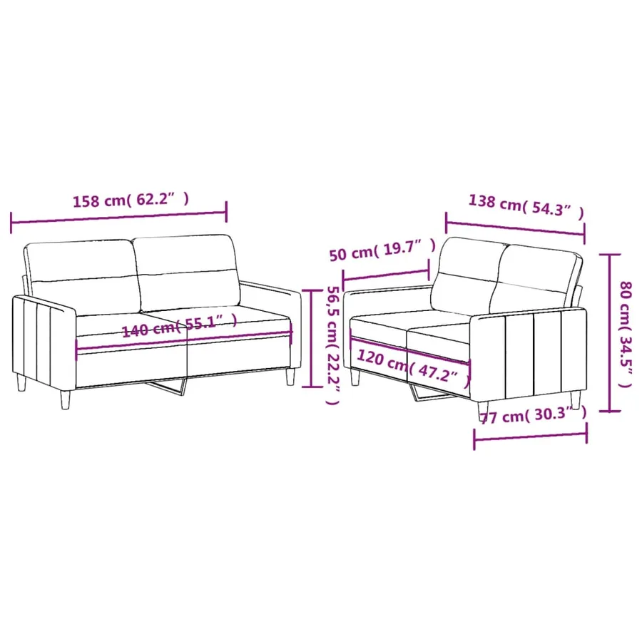 Ensemble de canapés 2 pcs avec coussins Marron Tissu - 6