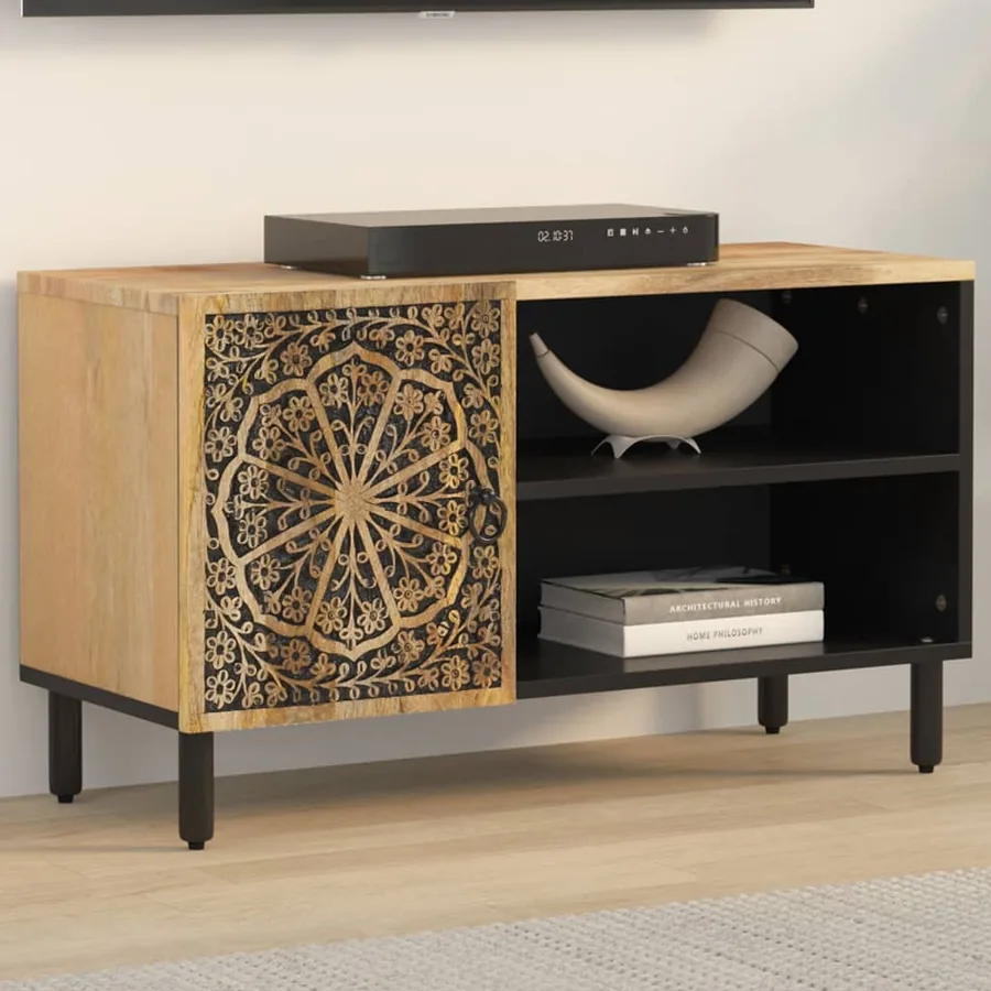 Meuble TV 80x31x46 cm bois massif de manguier