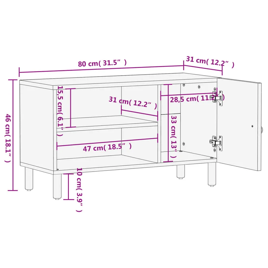 Meuble TV 80x31x46 cm bois massif de manguier - 13