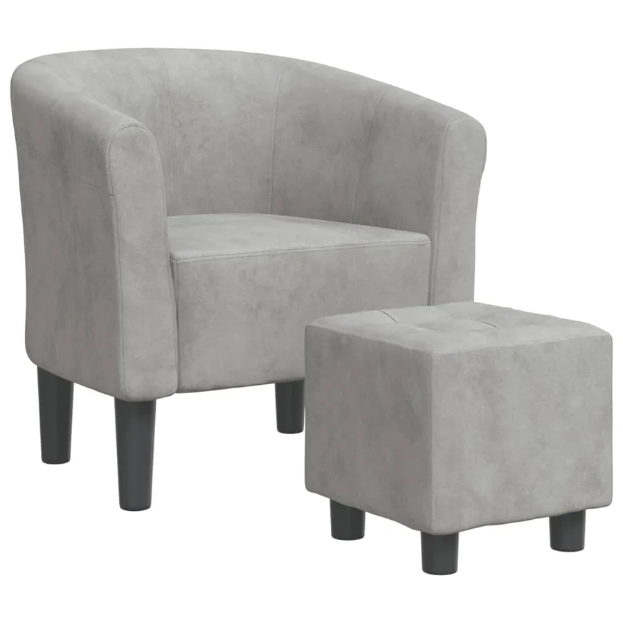 Chaise cabriolet avec repose-pied gris clair velours - 2