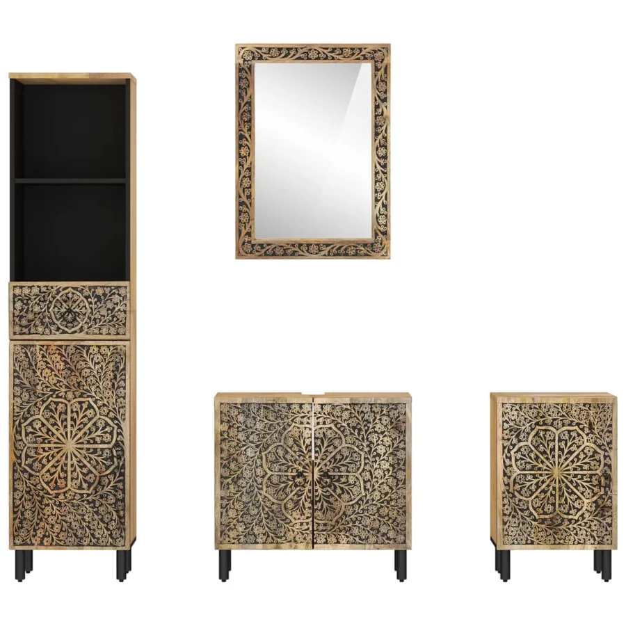 Ensemble de meubles de salle de bain 4 pcs bois manguier massif - 3