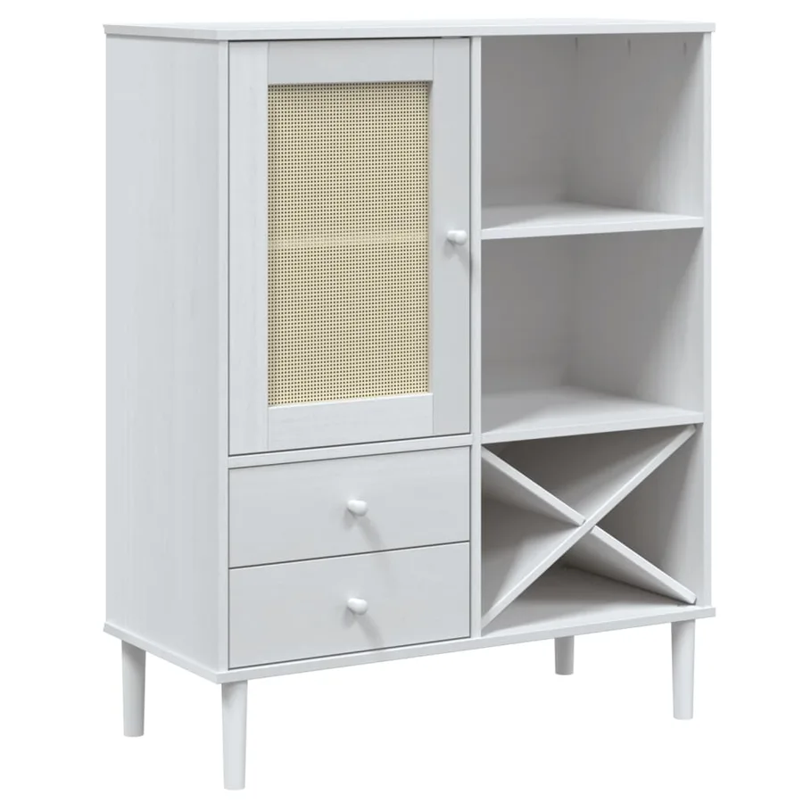 Buffet SENJA aspect rotin blanc 90x40x112cm bois massif de pin - 2