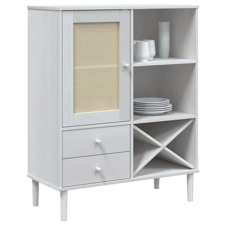 Buffet SENJA aspect rotin blanc 90x40x112cm bois massif de pin - 3