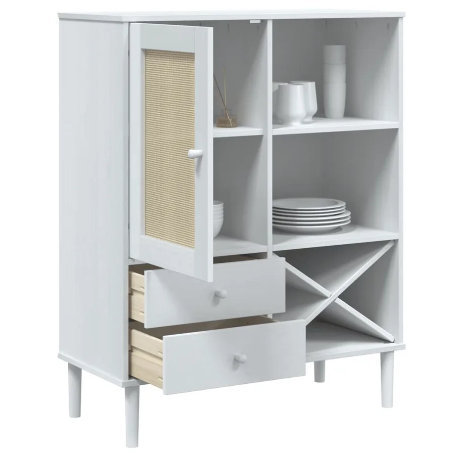 Buffet SENJA aspect rotin blanc 90x40x112cm bois massif de pin - 4