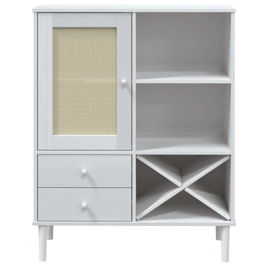 Buffet SENJA aspect rotin blanc 90x40x112cm bois massif de pin - 5