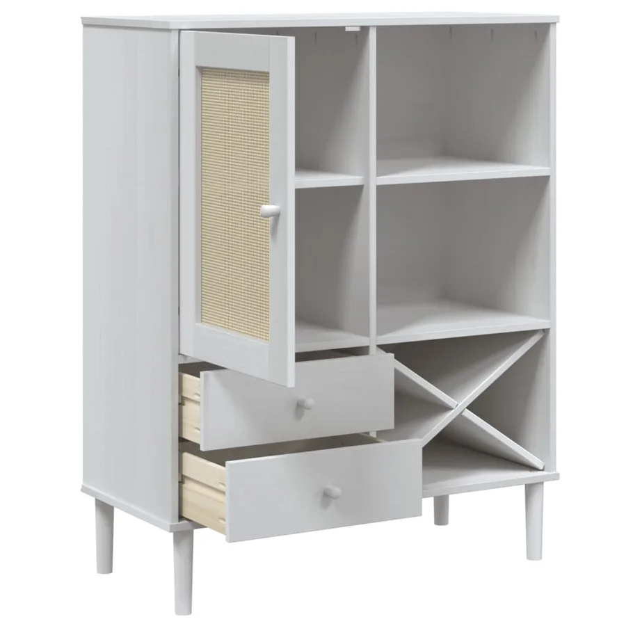 Buffet SENJA aspect rotin blanc 90x40x112cm bois massif de pin - 6
