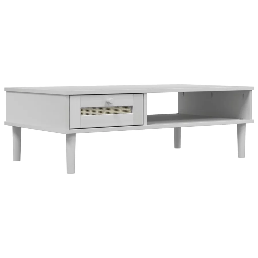 Table basse SENJA aspect rotin blanc 100x55x33 cm bois massif - 2