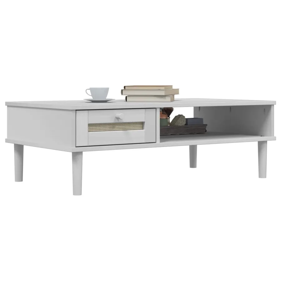 Table basse SENJA aspect rotin blanc 100x55x33 cm bois massif - 3