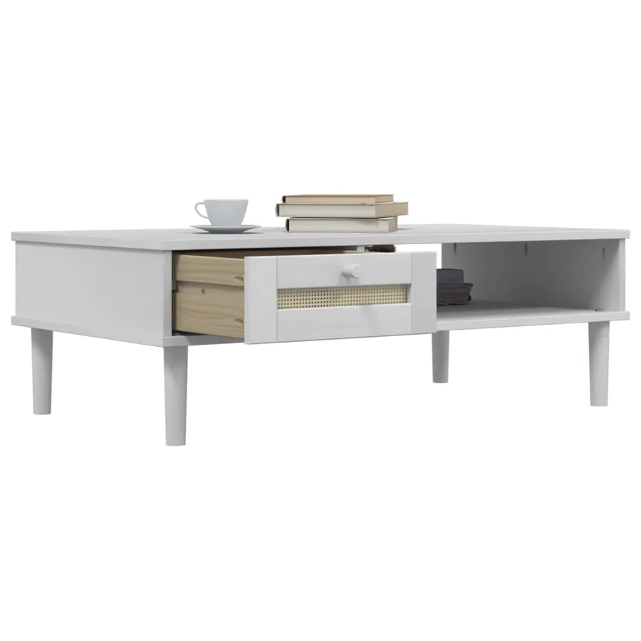 Table basse SENJA aspect rotin blanc 100x55x33 cm bois massif - 4