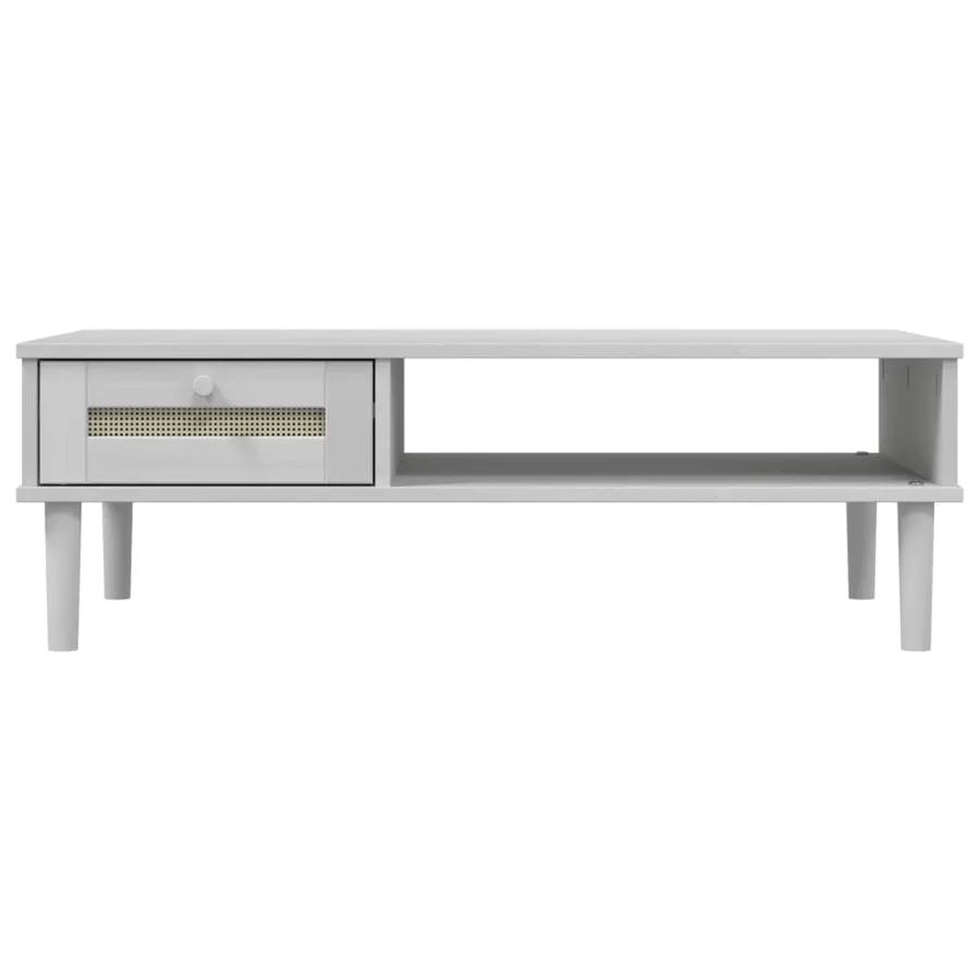 Table basse SENJA aspect rotin blanc 100x55x33 cm bois massif - 5