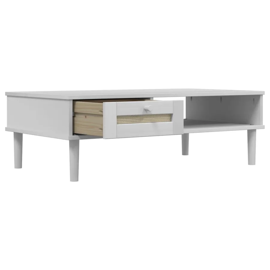 Table basse SENJA aspect rotin blanc 100x55x33 cm bois massif - 6