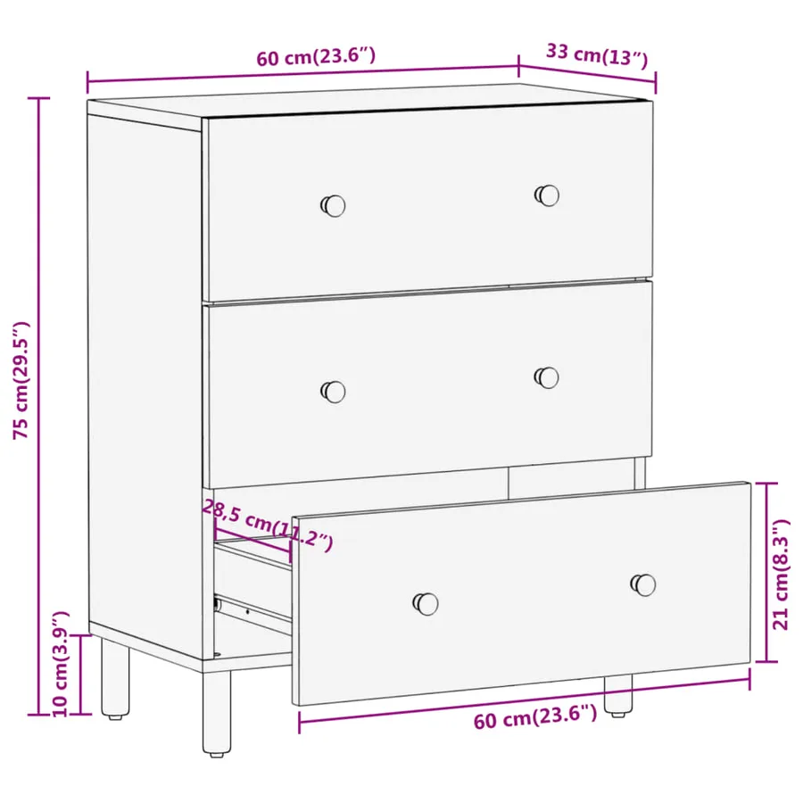 Armoire latérale 60x33x75 cm bois massif de manguier - 12