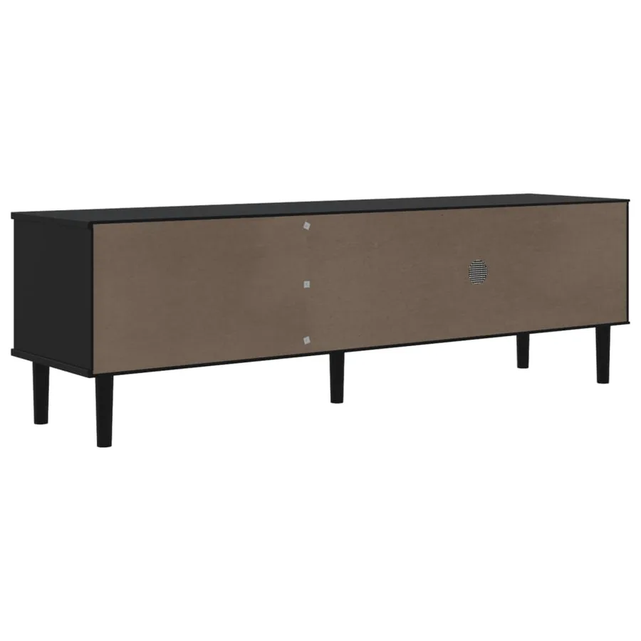 Meuble TV SENJA aspect rotin noir 158x40x49cm bois massif pin - 8