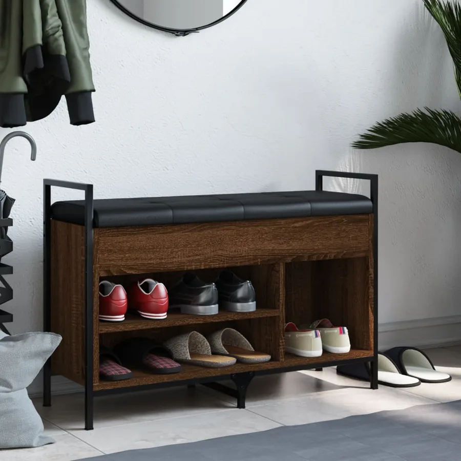 Banc à chaussures chêne marron 85,5x32x57,5cm bois d'ingénierie - 3