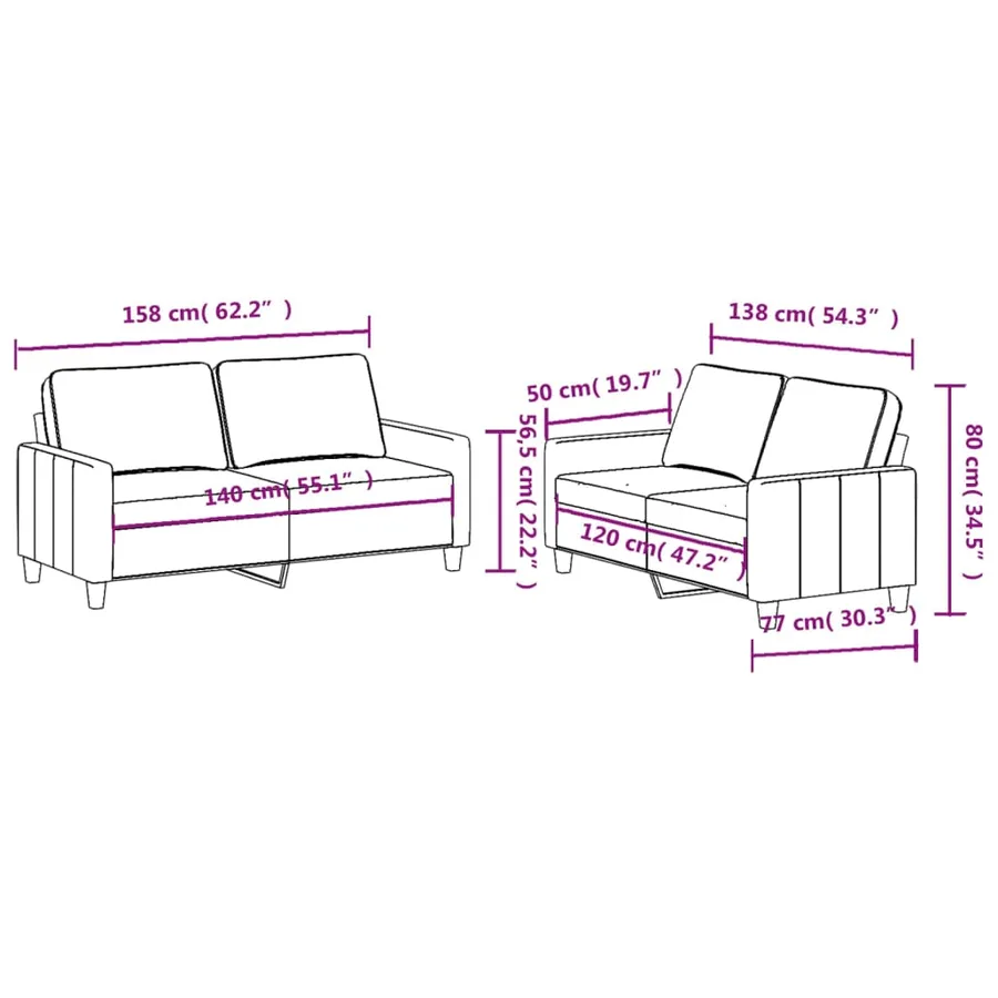 Ensemble de canapés 2 pcs avec coussins Noir Tissu - 6