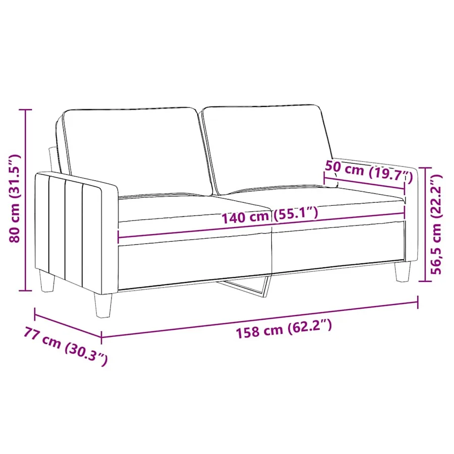 Canapé à 2 places Noir 140 cm Tissu - 9