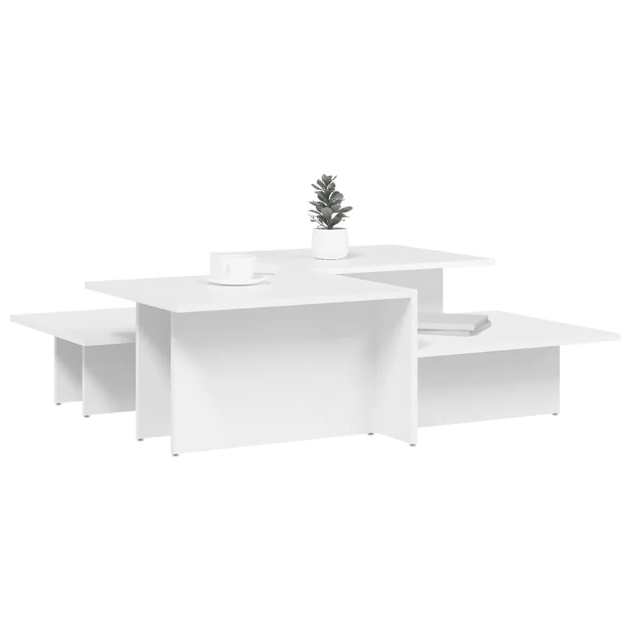 Tables basses 2 pcs blanc bois d'ingénierie - 3