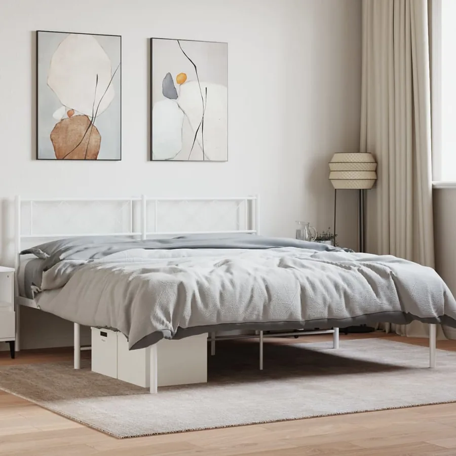 Cadre de lit métal sans matelas et tête de lit blanc 160x200 cm
