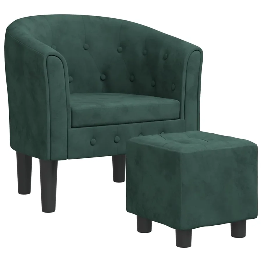 Fauteuil avec repose-pied vert foncé velours - 2