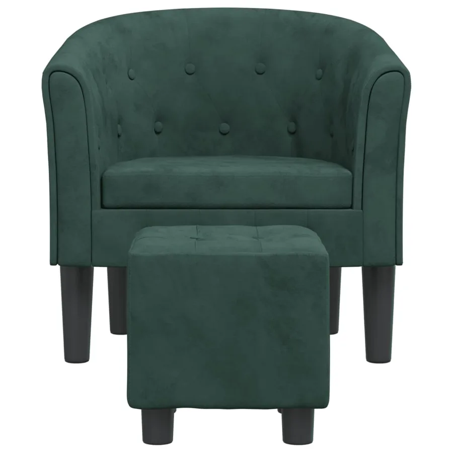 Fauteuil avec repose-pied vert foncé velours - 3