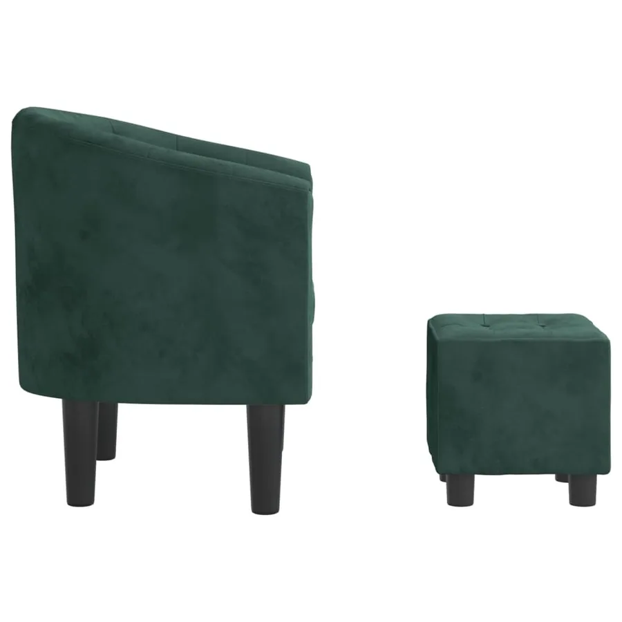 Fauteuil avec repose-pied vert foncé velours - 4