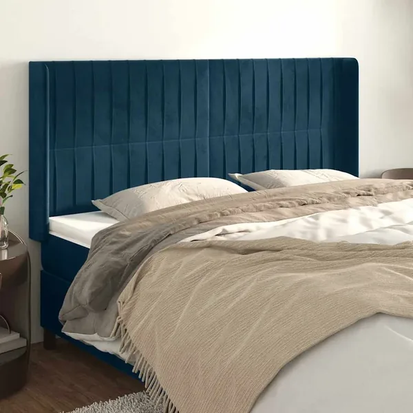 Tête de lit avec oreilles Bleu foncé 203x16x118/128 cm Velours