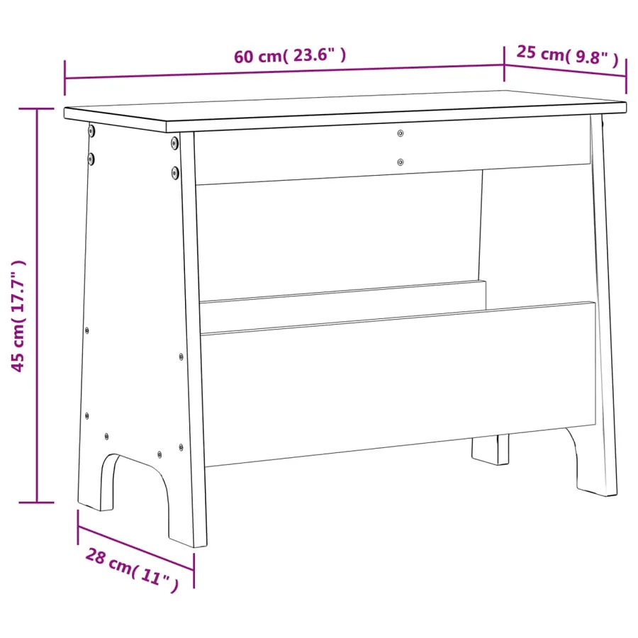 Banc d'entrée cire marron 60x28x45 cm bois de pin massif - 9