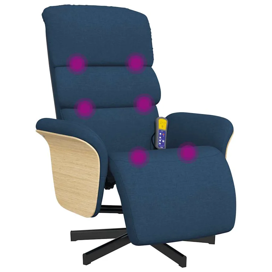 Fauteuil inclinable de massage avec repose-pieds bleu tissu - 2