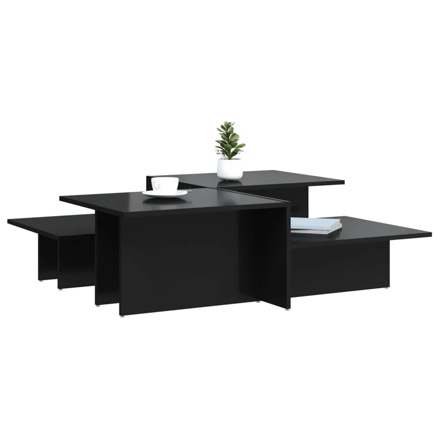 Tables basses 2 pcs noir brillant bois d'ingénierie - 3