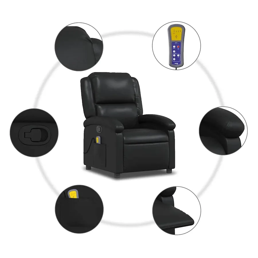 Fauteuil de massage inclinable Noir Similicuir - 9