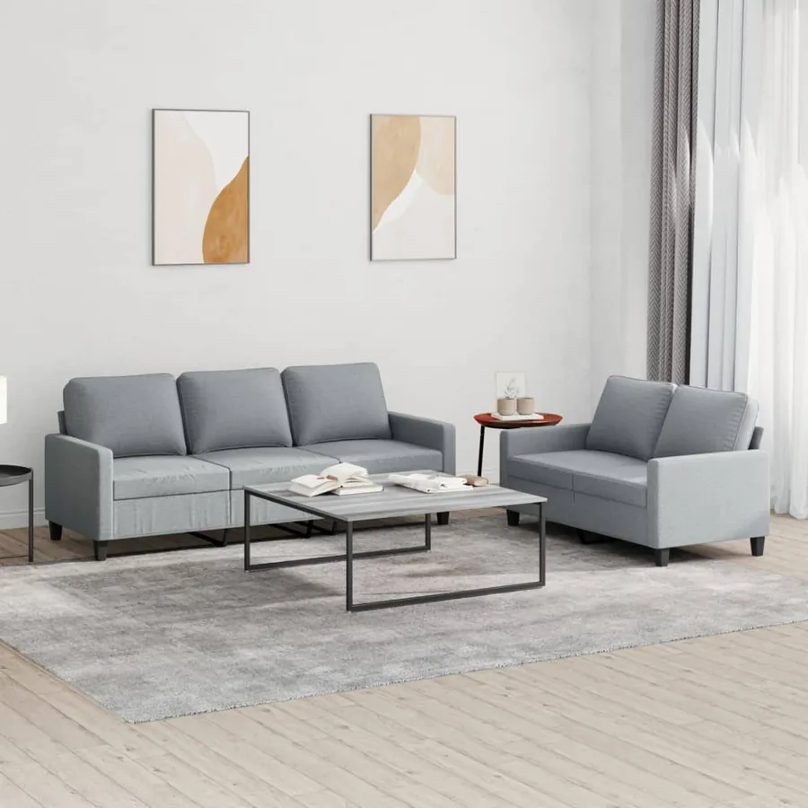 Ensemble de canapés 2 pcs avec coussins Gris clair Tissu
