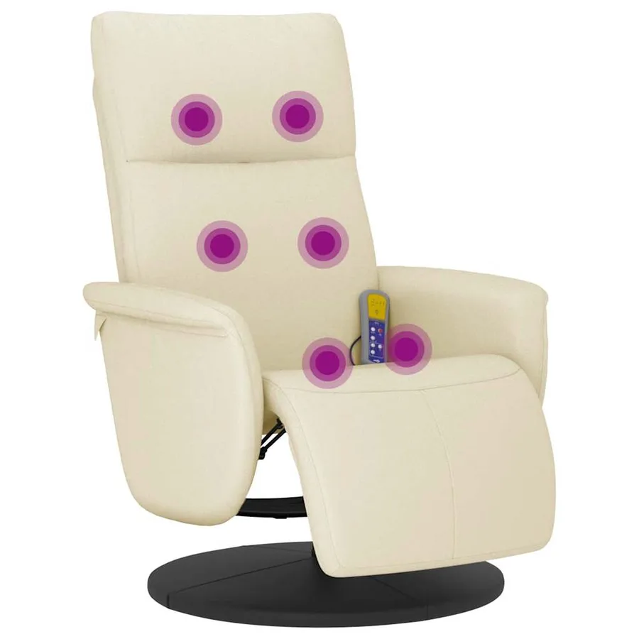 Fauteuil inclinable de massage et repose-pieds crème similicuir - 2